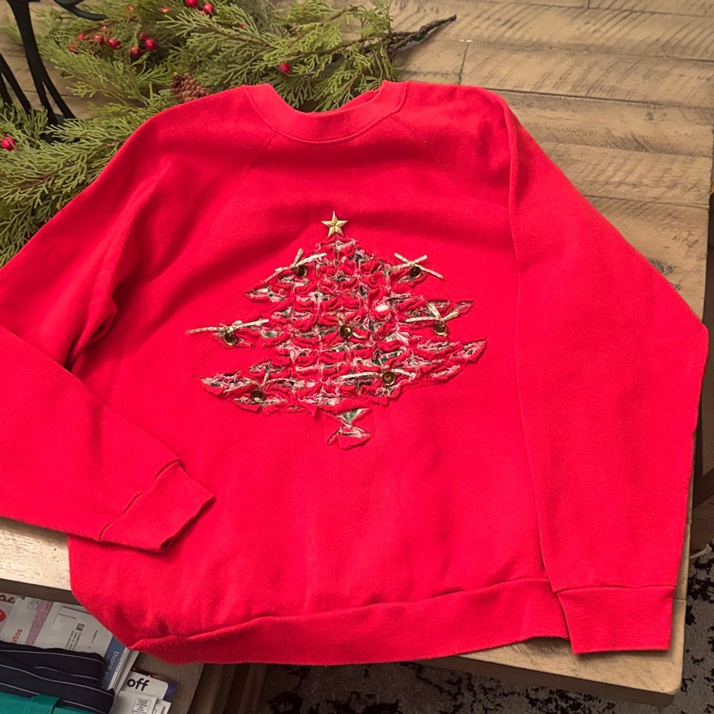 Vintage Basics Red Christmas/ bell Crewneck Sweatshirt